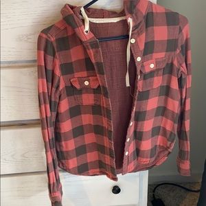 Flannel jacket with hood. Long sleeve